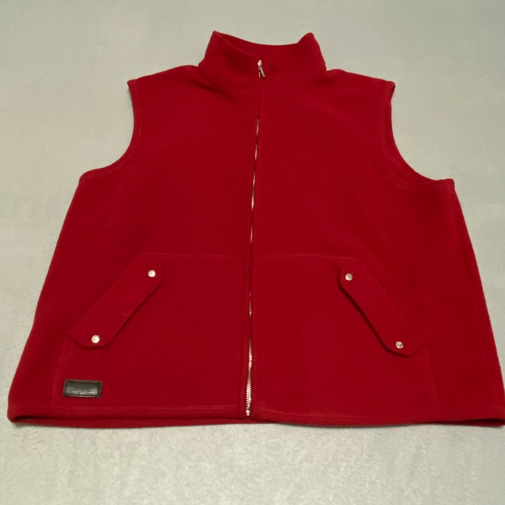 Lauren Ralph Lauren Womens XL‎ Red Fleece Full Zip Mock Neck Vest Pockets